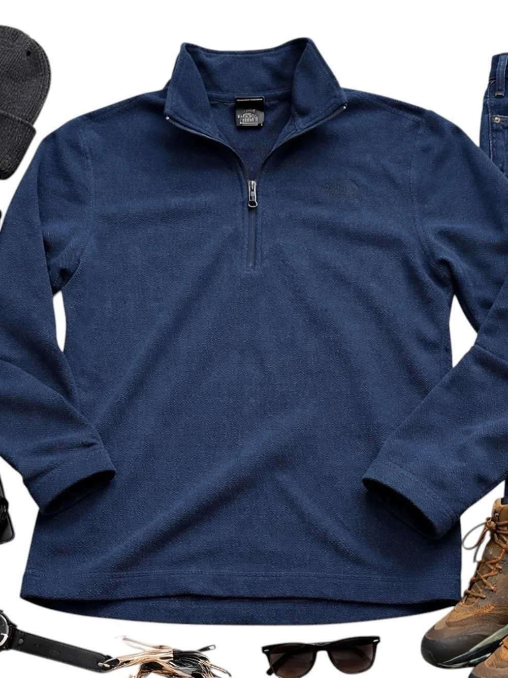 The North Face Quarter Zip Warm Fleece Pullover Blue Textured Mens Large in EUC